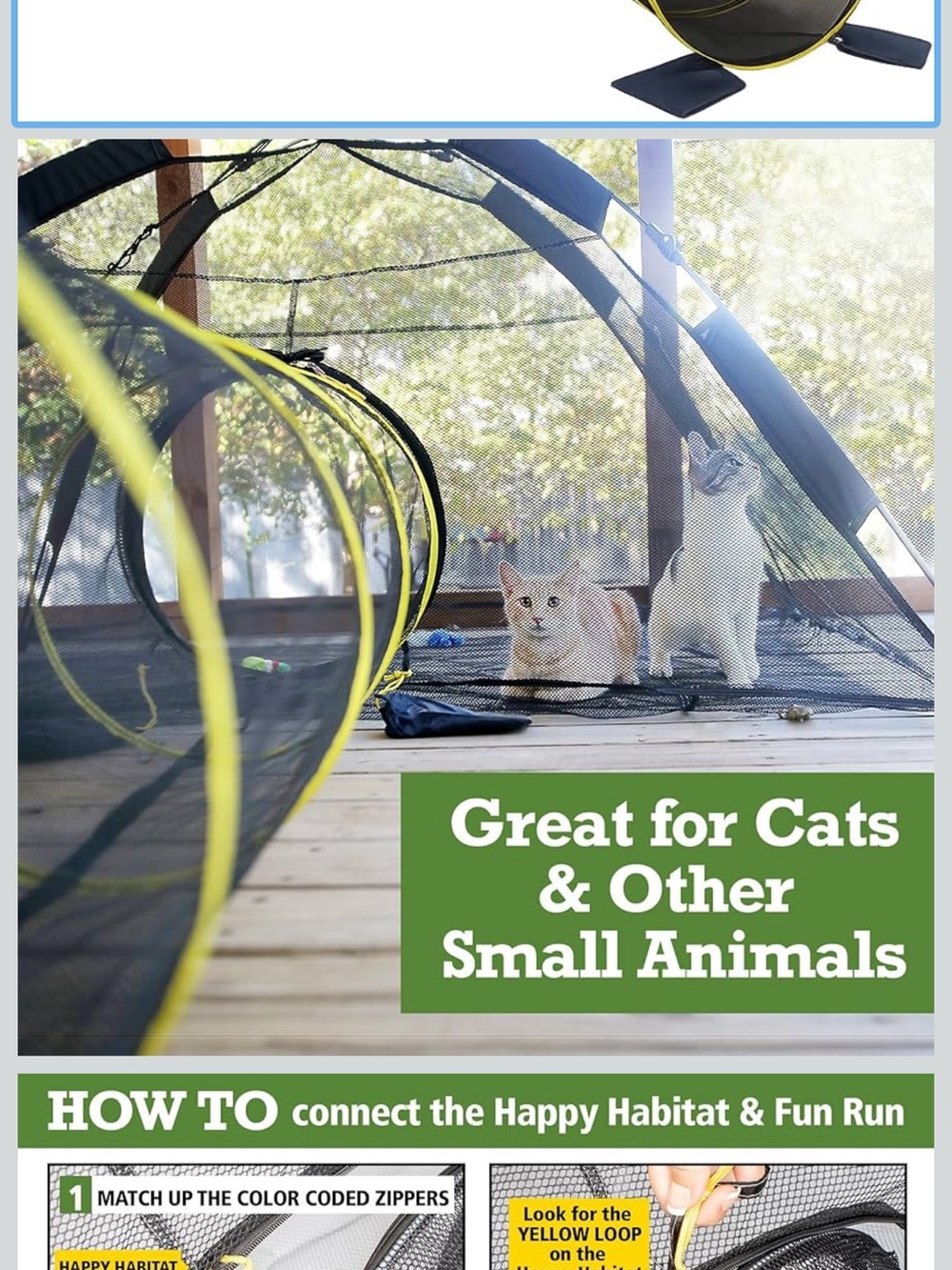 Outdoor habitat Cat Play Enclosure with Yellow-Trim Tunnel New in bags